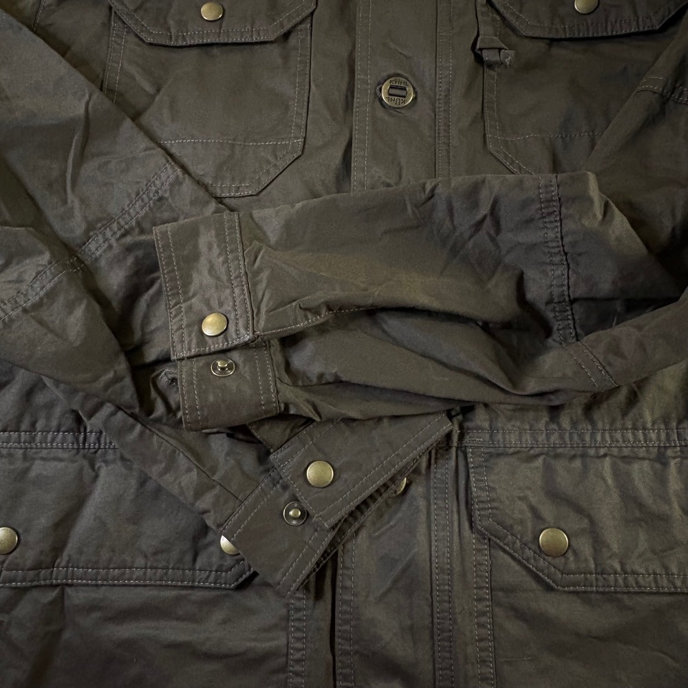 Kuhl Mens Hooded Field Jacket Brown Waxed Cotton Blend Utility Workwear Coat L - Picture 10 of 16